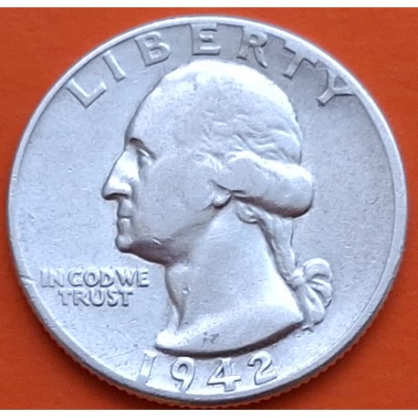 ESTADOS UNIDOS 1/4 DOLAR 1942 P GEORGE WASHINGTON KM.164 MONEDA DE PLATA MBC USA silver Quarter dollar WWII
