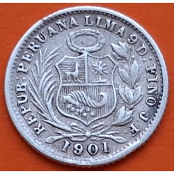 PERU 1/2 DINERO 1901 J.F. Ceca de Lima DAMA SENTADA KM.206.2 MONEDA DE PLATA MBC República Peruana 1,25 grs 15mm