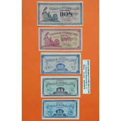 . 5 Billetes x CONSEJO DE ASTURIAS y LEÓN 25+40+50 CENTIMOS 1937 + 1 PESETA + 2 PESETAS 1937 MBC+ España GUERRA CIVIL