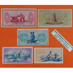 . 5 Billetes x CONSEJO DE ASTURIAS y LEÓN 25+40+50 CENTIMOS 1937 + 1 PESETA + 2 PESETAS 1937 MBC+ España GUERRA CIVIL