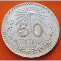 MEXICO 50 CENTAVOS 1937 AGUILA y VALOR KM.447 MONEDA DE PLATA EBC + RAYITAS Mejico silver