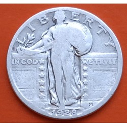 @ESCASA@ ESTADOS UNIDOS 1/4 DOLAR 1928 STANDING LIBERTY KM.145 MONEDA DE PLATA USA QUARTER Dollar