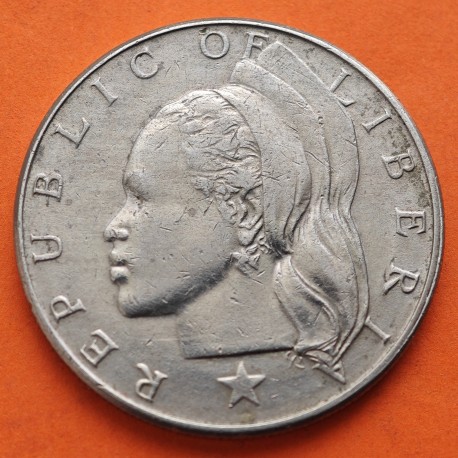 LIBERIA 1 DOLAR 1970 DAMA KM.18.A.2 MONEDA DE NICKEL MBC- 1 Dollar AFRICA REPUBLIC OF