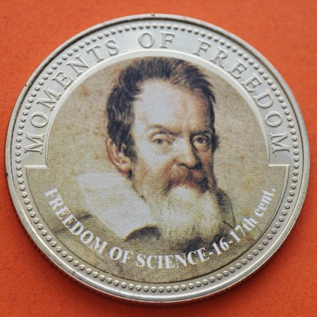 @Tirada 9.999 uds@ LIBERIA 10 DOLARES 2001 GALILEO GALILEI FREEDOM OF SCIENCE COLORES KM.542 MONEDA DE NICKEL PROOFLIKE