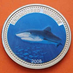 @COLORES@ PALAU 1 DOLAR 2008 TIBURÓN AZÚL Marine Life Protection KM.39602 MONEDA DE NICKEL PROOFLIKE Islas Islands