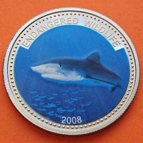 @COLORES@ PALAU 1 DOLAR 2008 TIBURÓN AZÚL Marine Life Protection KM.39602 MONEDA DE NICKEL PROOFLIKE Islas Islands