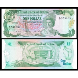BELIZE 1 DOLAR 1987 REINA ISABEL II - PECES, IGUANA y GARZA Pick 46C BILLETE SC Caribe $1 Dollar UNC BANKNOTE