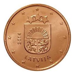 1º AÑO DE EMISIÓN x LETONIA 5 CENTIMOS 2014 ESCUDO MONEDA DE COBRE SC LATVIA Euro Cents