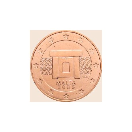1º AÑO DE EMISIÓN x MALTA 1 CENTIMO 2008 PUERTA DE TEMPLO MONEDA DE COBRE SC Euro Cents