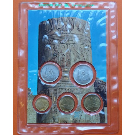 . 5 monedas @BLISTER@ x EGIPTO 1 + 2 + 5 + 10 + 20 QIRSH 1984 PIRÁMIDES DE LOS FARAONES y MEZQUITA LATÓN NICKEL