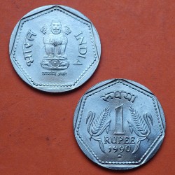 INDIA 1 RUPIA 1990 ASOKA LION - ESCUDO y VALOR KM 78 MONEDA DE NICKEL SC- India 1 Rupee