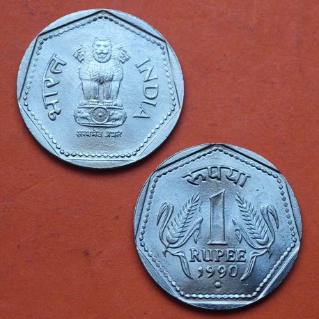 INDIA 1 RUPIA 1990 ASOKA LION - ESCUDO y VALOR KM 78 MONEDA DE NICKEL SC- India 1 Rupee