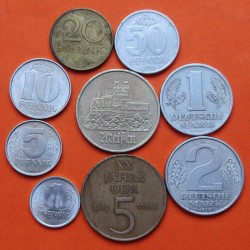 . 9 monedas x ALEMANIA DEMOCRÁTICA 1+5+10+20+50 PFENING y 1+2+5 MARCOS 1956 a 1977 ***SERIE COMPLETA***