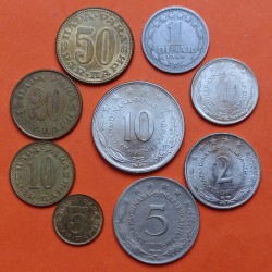 . 9 monedas x YUGOSLAVIA 5+10+20+50 PARA y 1+2+5+10 DINARA 1965 a 1981 ESCUDO y VALOR LATON, NICKEL MBC a SC
