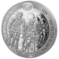 . 1 aaaaaaaaaacoin @6/NOVIEMBRE Envío@ RUANDA 50 FRANCOS 2025 CICLISMO Sporting Ounce 1ª MONEDA DE PLATA ONZA OZ silver Rwanda