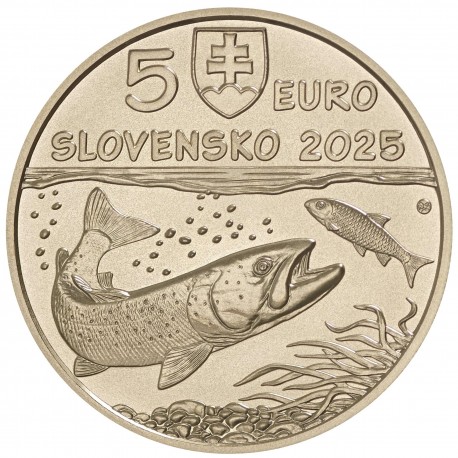 . 1 aaaaaaaaaacoin @6/NOV. Envío@ ESLOVAQUIA 5 EUROS 2025 SALMÓN Fauna 10ª MONEDA DE LATON SC Slovakia