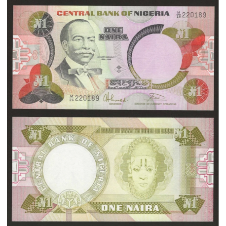 NIGERIA 1 NAIRA 1984 MASCARA ABORIGEN y HERBERT MACAULAY Pick 23.B BILLETE SC Africa UNC BANKNOTE