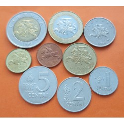 . 9 monedas x LITUANIA 1 CENTAS y 2+5 CENTAI y 10+20+50 CENTU y 1 LITAS y 2+5 LITAI 1991 a 2008 Latvia Pre-Euro coins