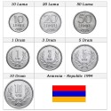 . 7 monedas x ARMENIA 10+20+50 LUMA 1994 y 1 + 3 + 5 + 10 DRAMS 1994 SC Ex-Rusia Republic