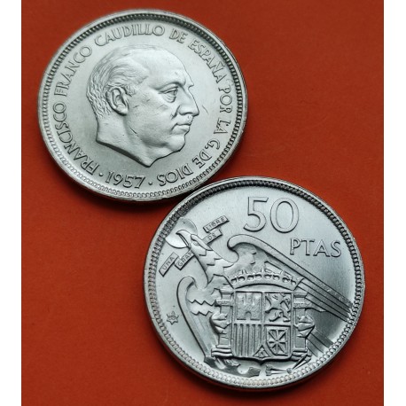 ESPAÑA 50 PESETAS 1957 * 67 FRANCISCO FRANCO ESTADO ESPAÑOL KM.788 MONEDA DE NICKEL SC Spain