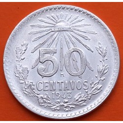 MEXICO 50 CENTAVOS 1943 AGUILA y VALOR KM.447 MONEDA DE PLATA EBC Mejico Mexiko silver coin WWII