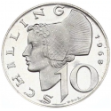 @PROOF Tirada 15.000@ AUSTRIA 10 SCHILLINGS 1968 BUSTO DE MUJER KM.2882 MONEDA DE PLATA PROOF Österreich