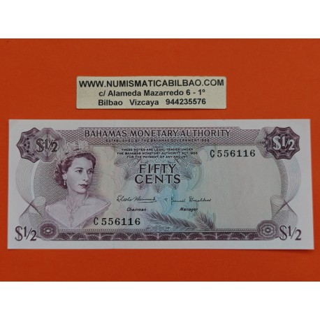 @PVP NUEVO 65€@ BAHAMAS 1/2 DOLAR 1968 MERCADO LOCAL y VIEJO BUSTO DE ISABEL II Pick .26.A BILLETE EBC 50 Cents Half Dollar