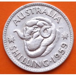 AUSTRALIA 1 SHILLING 1959 CARNERO y REINA ISABEL II KM.59 MONEDA DE PLATA MBC silver coin