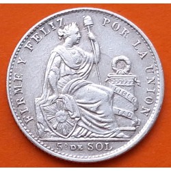 PERU 1/5 DE SOL 1903 JF Ceca de Lima DAMA SENTADA KM.205.2 MONEDA DE PLATA MBC- República Peruana