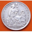 PERU 1/5 DE SOL 1903 JF Ceca de Lima DAMA SENTADA KM.205.2 MONEDA DE PLATA MBC- República Peruana
