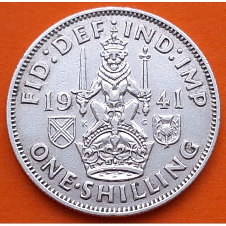 INGLATERRA 1 SHILLING 1941 JORGE VI LEON Tipo ESCOCIA KM.854 MONEDA DE PLATA MBC+ UK Silver WWII