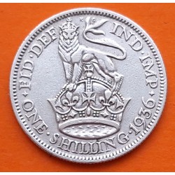 INGLATERRA 1 SHILLING 1936 JORGE V LEON SOBRE ESCUDO KM.833 MONEDA DE PLATA MBC- UK Silver