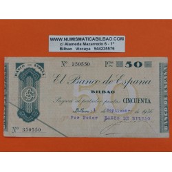 BILBAO 50 PESETAS 1936 BANCO DE BILBAO 350550 EUZKADI BILLETE TALON EUSKADI España Guerra Civil