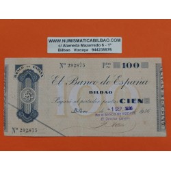 BILBAO 100 PESETAS 1936 BANCO DE VIZCAYA 292875 EUZKADI BILLETE TALON EUSKADI España Guerra Civil