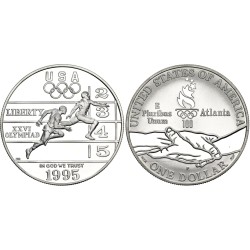ESTADOS UNIDOS 1 DOLAR 1995 P OLIMPIADA DE ATLANTA PISTA DE ATLETISMO KM.264 MONEDA DE PLATA PROOF Track & Field