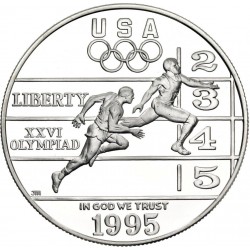 ESTADOS UNIDOS 1 DOLAR 1995 P OLIMPIADA DE ATLANTA PISTA DE ATLETISMO KM.264 MONEDA DE PLATA PROOF Track & Field