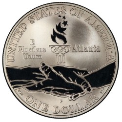 ESTADOS UNIDOS 1 DOLAR 1995 P ATLETISMO de CIEGOS OLIMPIADA ATLANTA 1996 KM.259 MONEDA DE PLATA PROOF SI CÁPSULA Paralympics