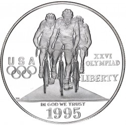 ESTADOS UNIDOS 1 DOLAR 1995 P CICLISMO OLIMPIADA DE ATLANTA 1996 KM.263 MONEDA DE PLATA PROOF SI CÁPSULA Cycling