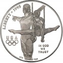ESTADOS UNIDOS 1 DOLAR 1995 P GIMNASIA y ANILLAS OLIMPIADA DE ATLANTA 1996 KM.260 MONEDA DE PLATA PROOF SI CÁPSULA Gymnastics