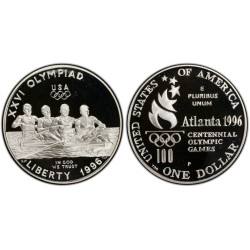 ESTADOS UNIDOS 1 DOLAR 1996 P REMEROS EN BARCA OLIMPIADA DE ATLANTA KM.272 MONEDA DE PLATA SI CÁPSULA Rowing