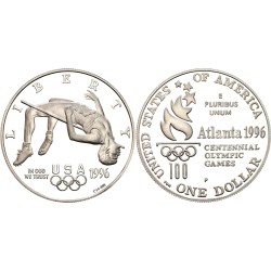 @ESCASA@ ESTADOS UNIDOS 1 DOLAR 1996 P OLIMPIADA DE ATLANTA SALTO DE ALTURA KM.272 MONEDA DE PLATA PROOF High Jump