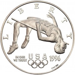 @ESCASA@ ESTADOS UNIDOS 1 DOLAR 1996 P OLIMPIADA DE ATLANTA SALTO DE ALTURA KM.272 MONEDA DE PLATA PROOF High Jump