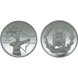 MONGOLIA 250 TUGRIK 1995 TIRO CON ARCO KM.112 MONEDA DE PLATA PROOF 1 ONZA Ley 925 Arquery