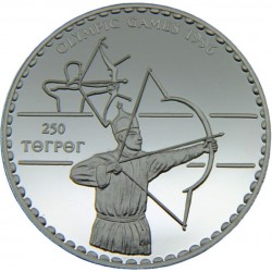 MONGOLIA 250 TUGRIK 1995 TIRO CON ARCO KM.112 MONEDA DE PLATA PROOF 1 ONZA Ley 925 Arquery