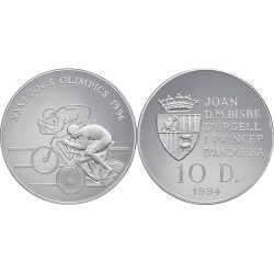 ANDORRA 10 DINERS 1994 CICLISMO OLIMPIADA ATLANTA 1996 KM.95 MONEDA DE PLATA PROOF 1 ONZA Ley 925