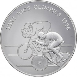ANDORRA 10 DINERS 1994 CICLISMO OLIMPIADA ATLANTA 1996 KM.95 MONEDA DE PLATA PROOF 1 ONZA Ley 925