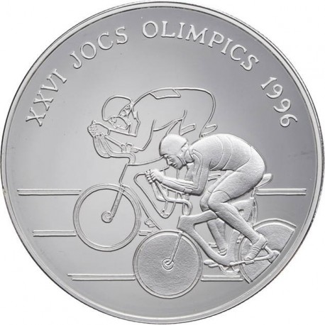 ANDORRA 10 DINERS 1994 CICLISMO OLIMPIADA ATLANTA 1996 KM.95 MONEDA DE PLATA PROOF 1 ONZA Ley 925