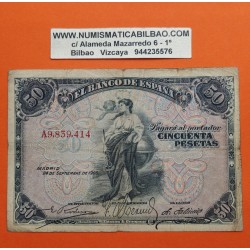 ESPAÑA 50 PESETAS 1906 DAMA ALEGORICA y ESCUDO Serie A 9839414 Pick 58A BILLETE MUY CIRCULADO @PVP NUEVO 550€@