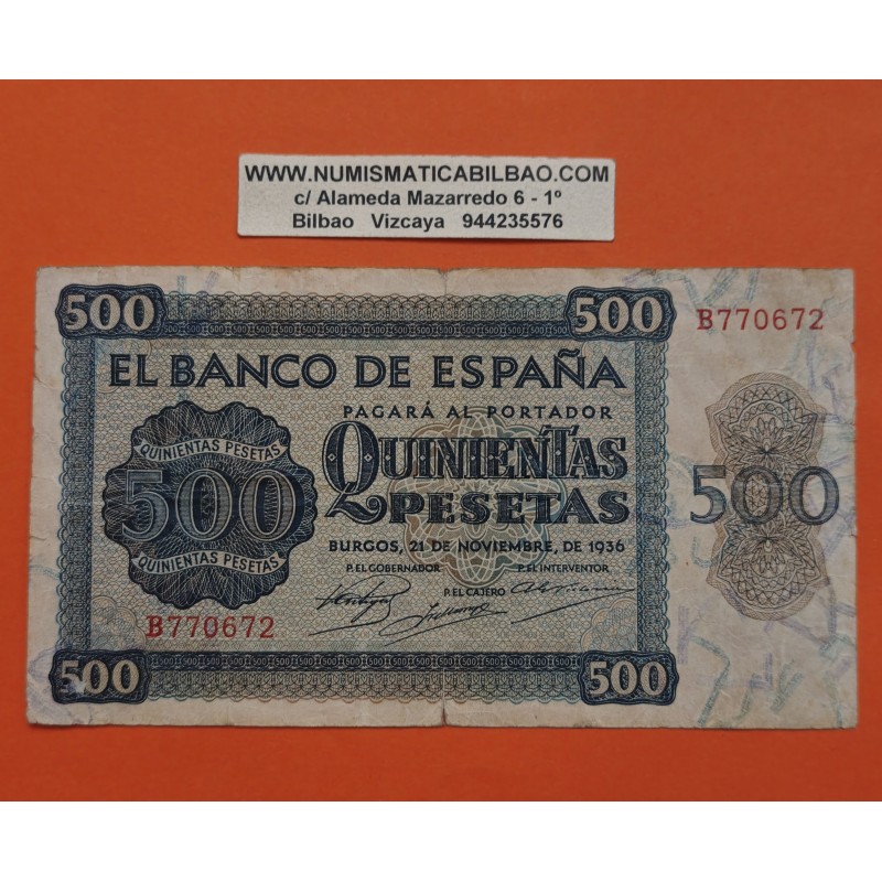 @RARO@ ESPAÑA 500 PESETAS 1936 NOVIEMBRE 21 CATEDRAL DE SALAMANCA Serie B 770672 Pick 102 BILLETE MUY CIRCULADO