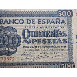 @RARO@ ESPAÑA 500 PESETAS 1936 NOVIEMBRE 21 CATEDRAL DE SALAMANCA Serie B 770672 Pick 102 BILLETE MUY CIRCULADO